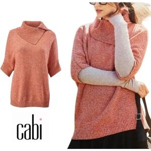 Cabi Women's Orange Cream Foldover Collar Short Sleeve Sweater